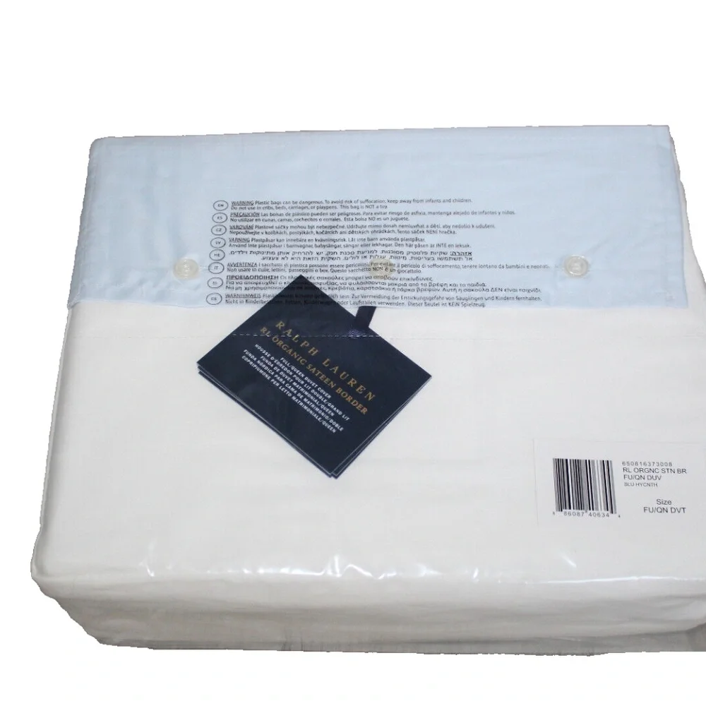 Ralph Lauren RL 624 Organic Sateen Border FULL/QUEEN Duvet Cover Blue Hycnt